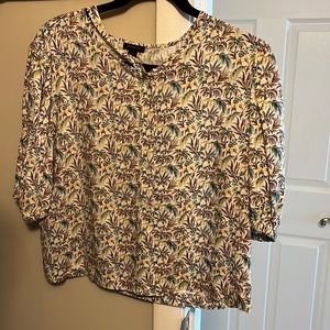 Ann Taylor palm tree print, short sleeve blouse
